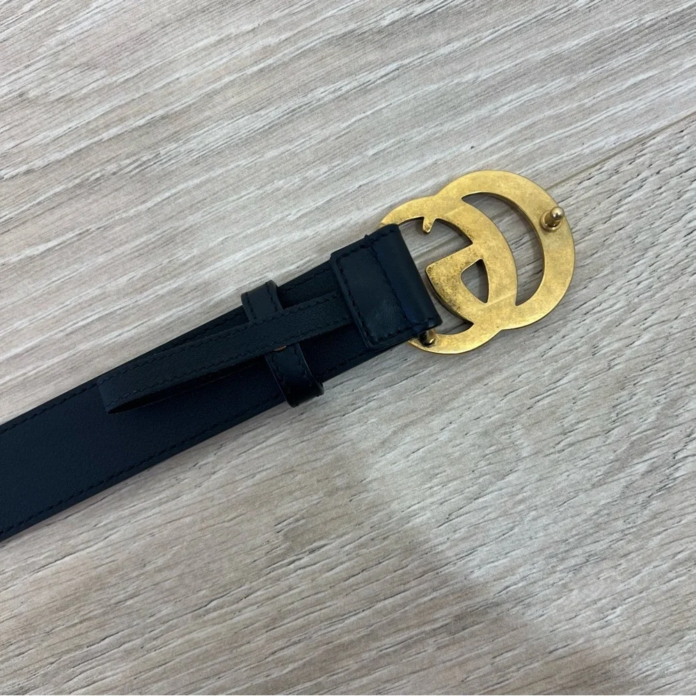 Gucci Authentic Black GG Marmont Thin Belt